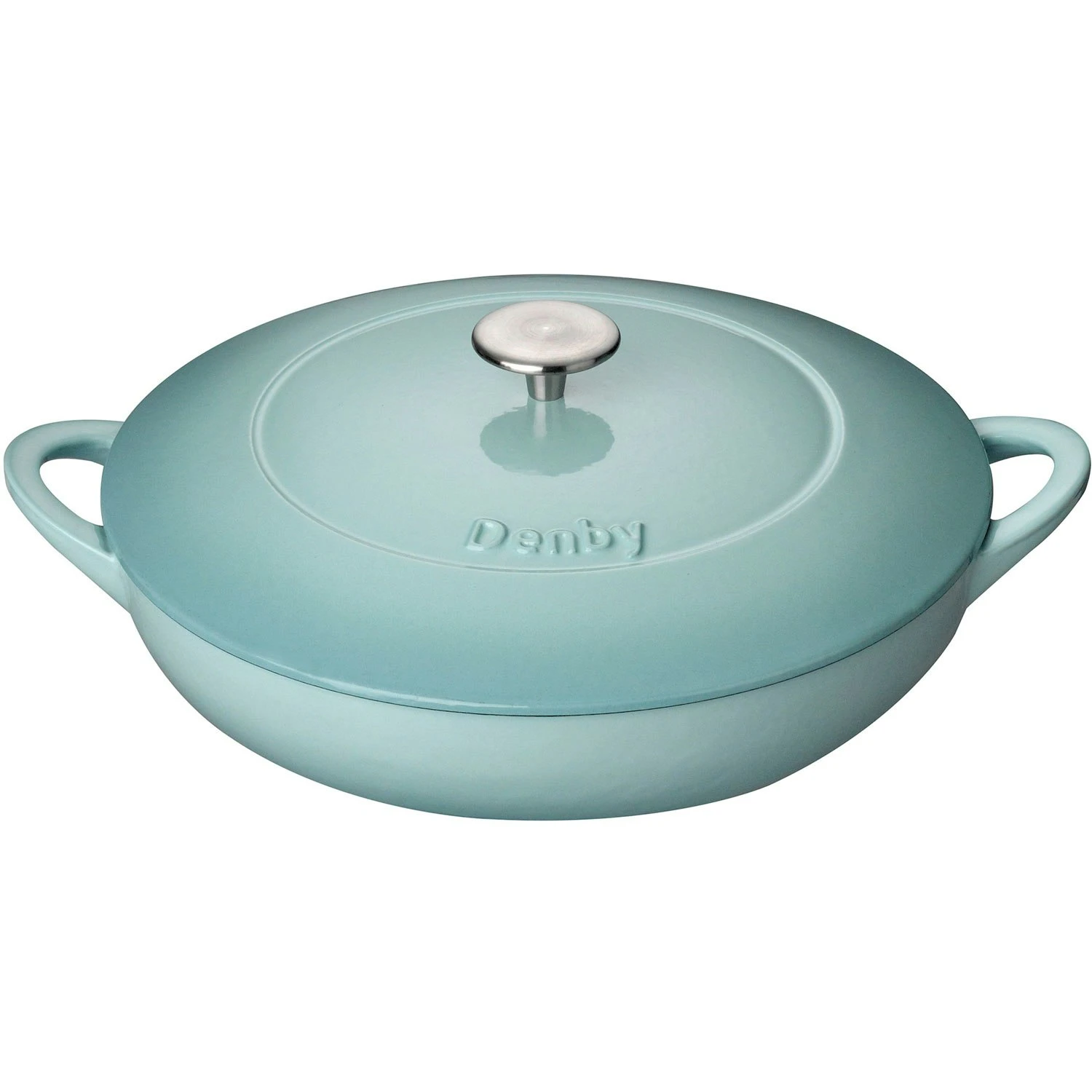 Denby Pavilion Gietijzeren Pot Oppervlakkig Ø30 Cm, Lichtblauw 1 Denby Pavilion Gietijzeren Pot Oppervlakkig Ø30 Cm, Lichtblauw